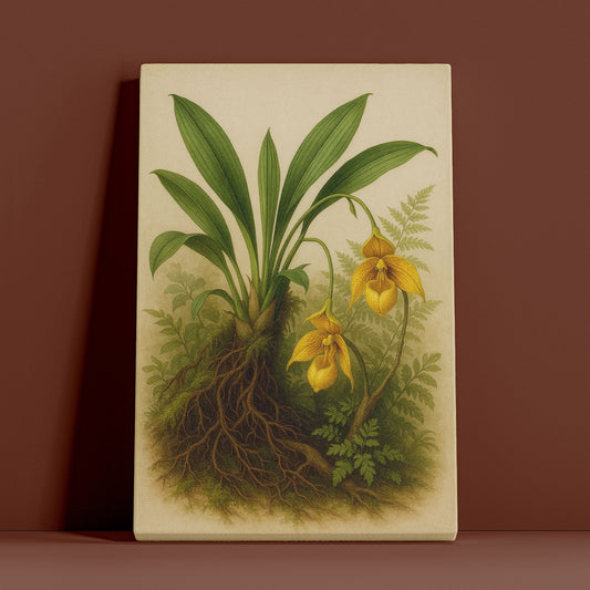 Slipper Orchid in Forest Light - Botanical Canvas Wall Art
