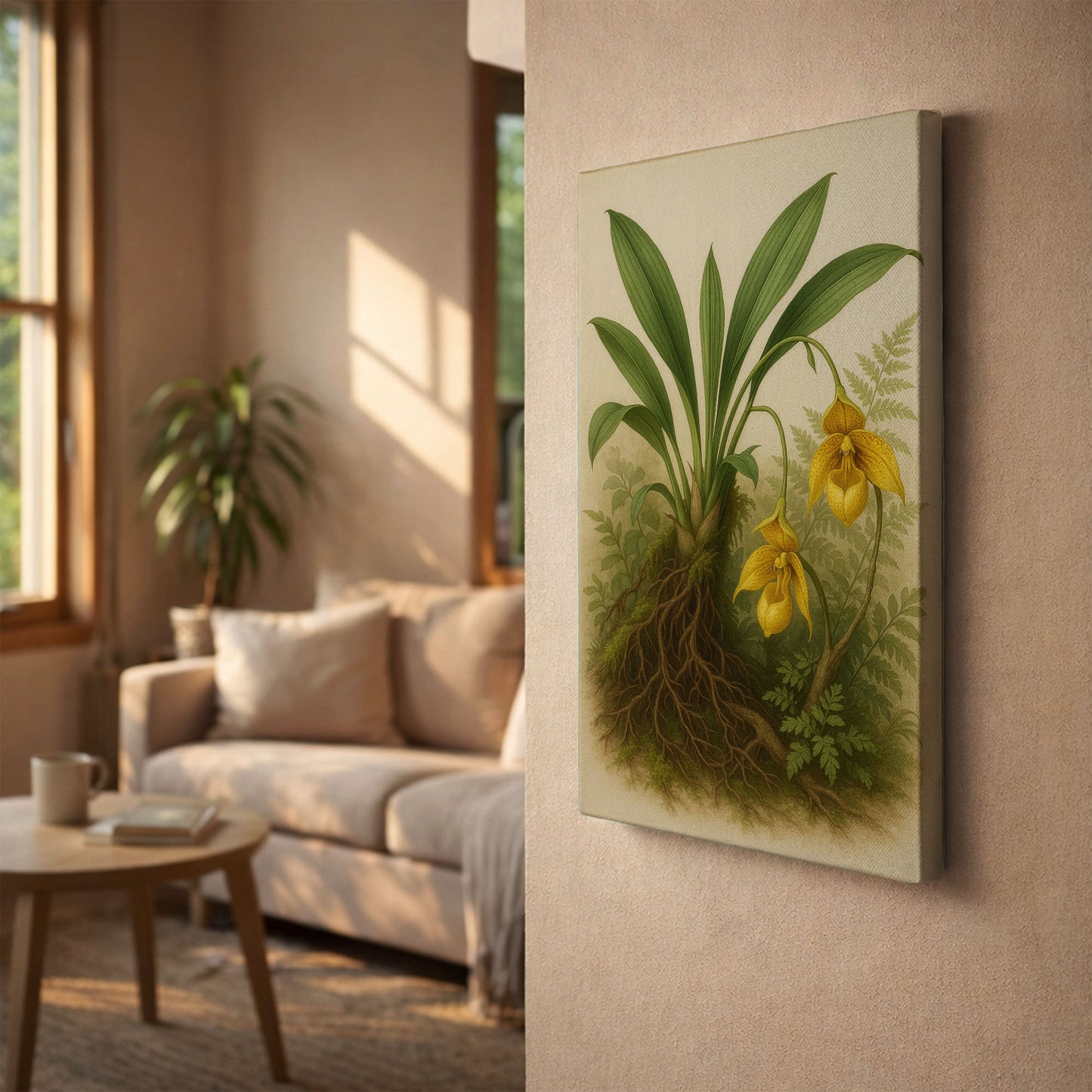 Slipper Orchid in Forest Light - Botanical Canvas Wall Art