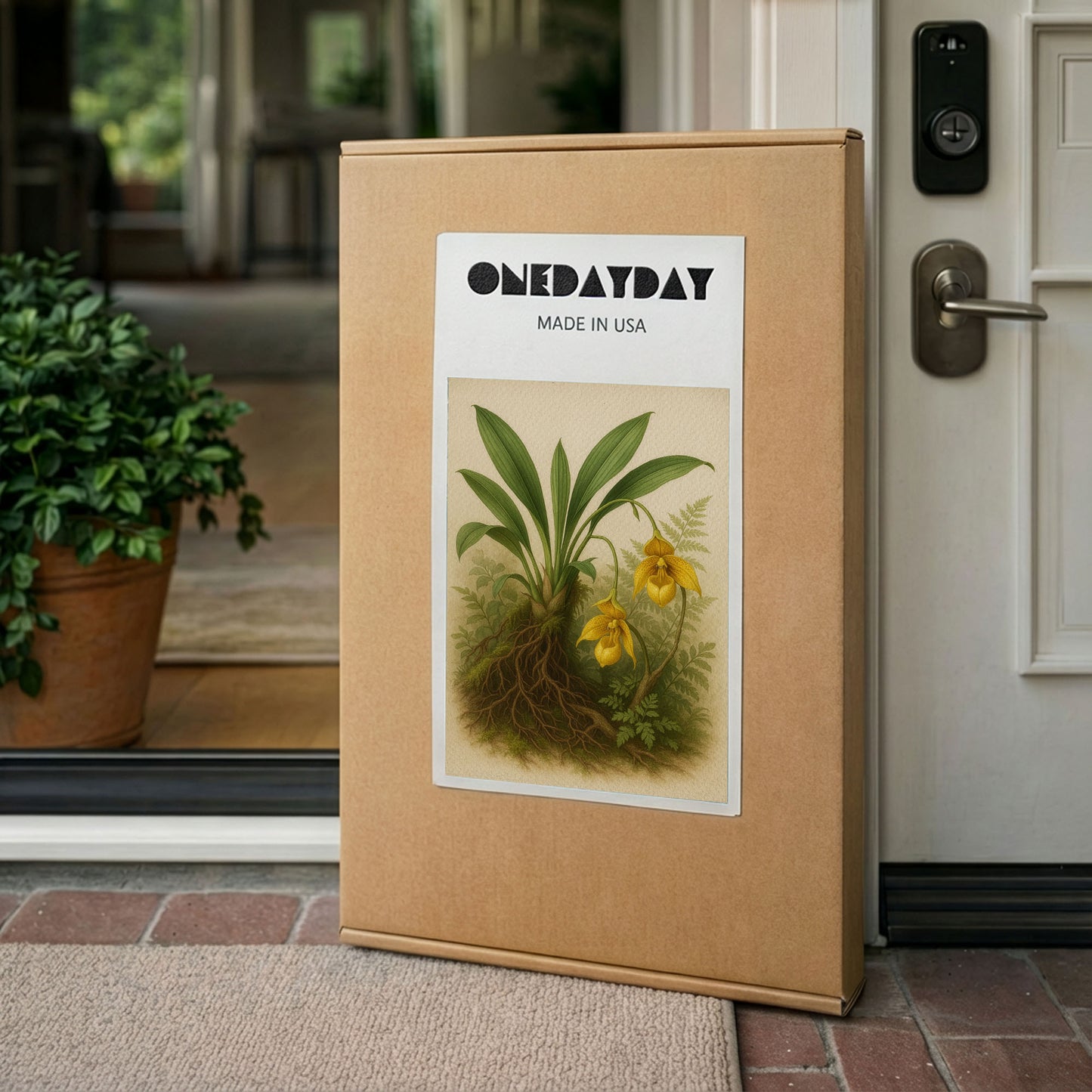 Slipper Orchid in Forest Light - Botanical Canvas Wall Art