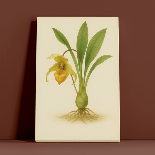 Golden Slipper Orchid - Rare Botanical Illustration Canvas Art