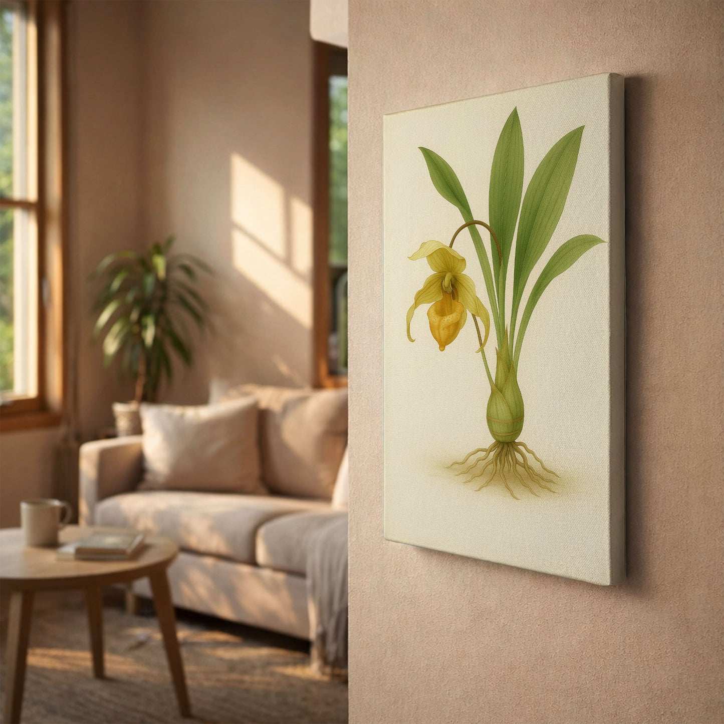 Golden Slipper Orchid - Rare Botanical Illustration Canvas Art
