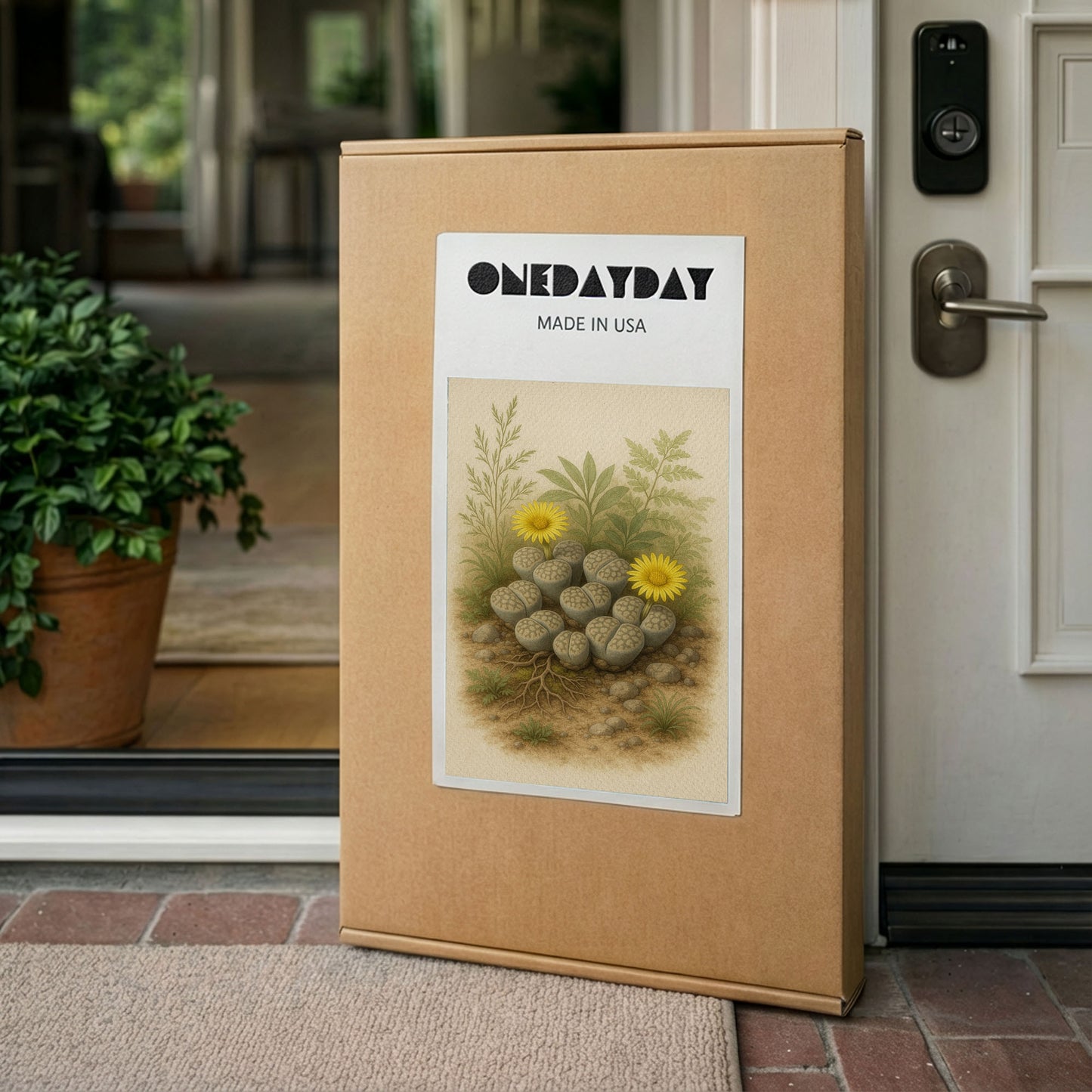 Blooming Lithops Illustration - Neutral Botanical Canvas Wall Art