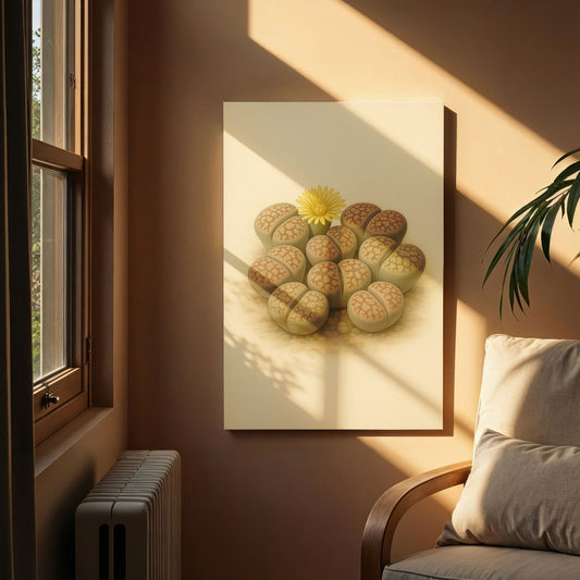 Lithops Living Stone Illustration - Minimalist Botanical Canvas Wall Art