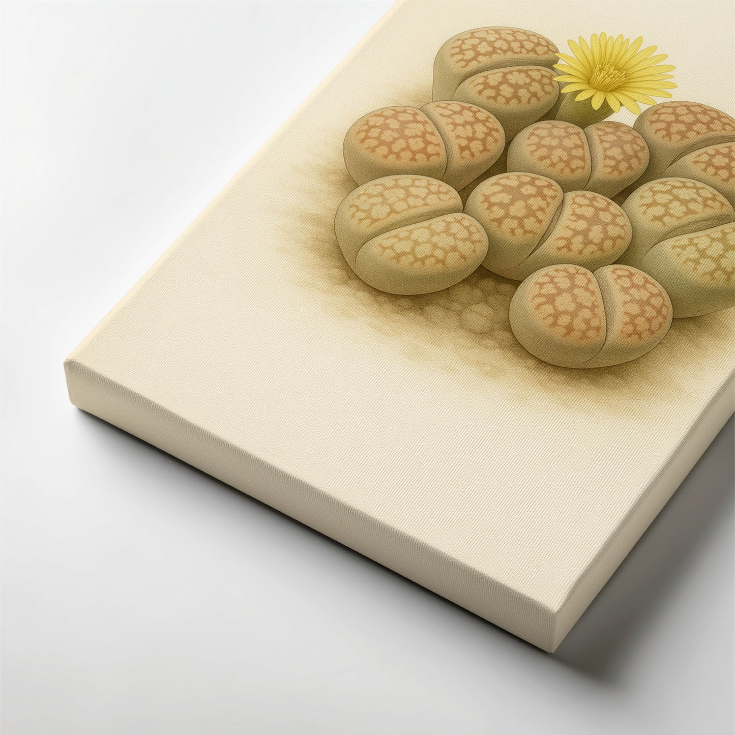 Lithops Living Stone Illustration - Minimalist Botanical Canvas Wall Art