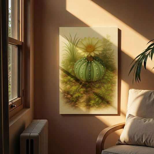 Astrophytum Cactus Botanical Illustration - Nature Inspired Canvas Wall Art