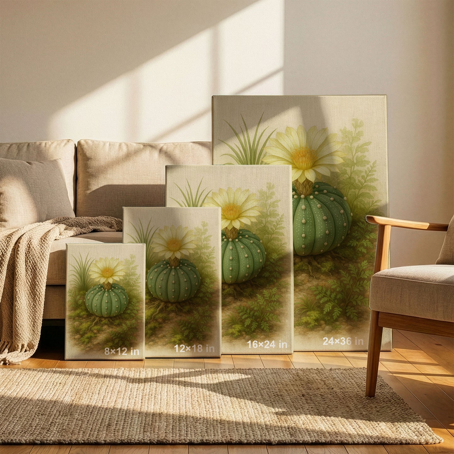 Astrophytum Cactus Botanical Illustration - Nature Inspired Canvas Wall Art