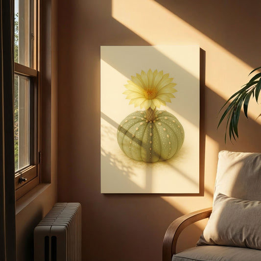 Astrophytum Cactus Flower Illustration - Minimalist Botanical Canvas Art