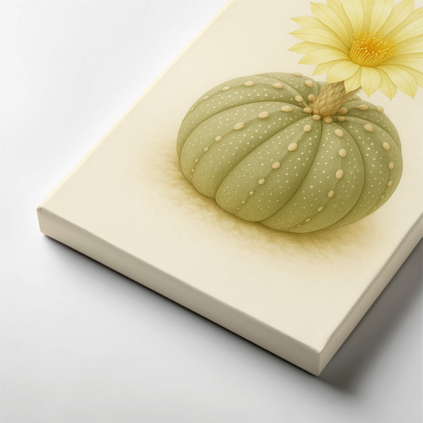 Astrophytum Cactus Flower Illustration - Minimalist Botanical Canvas Art