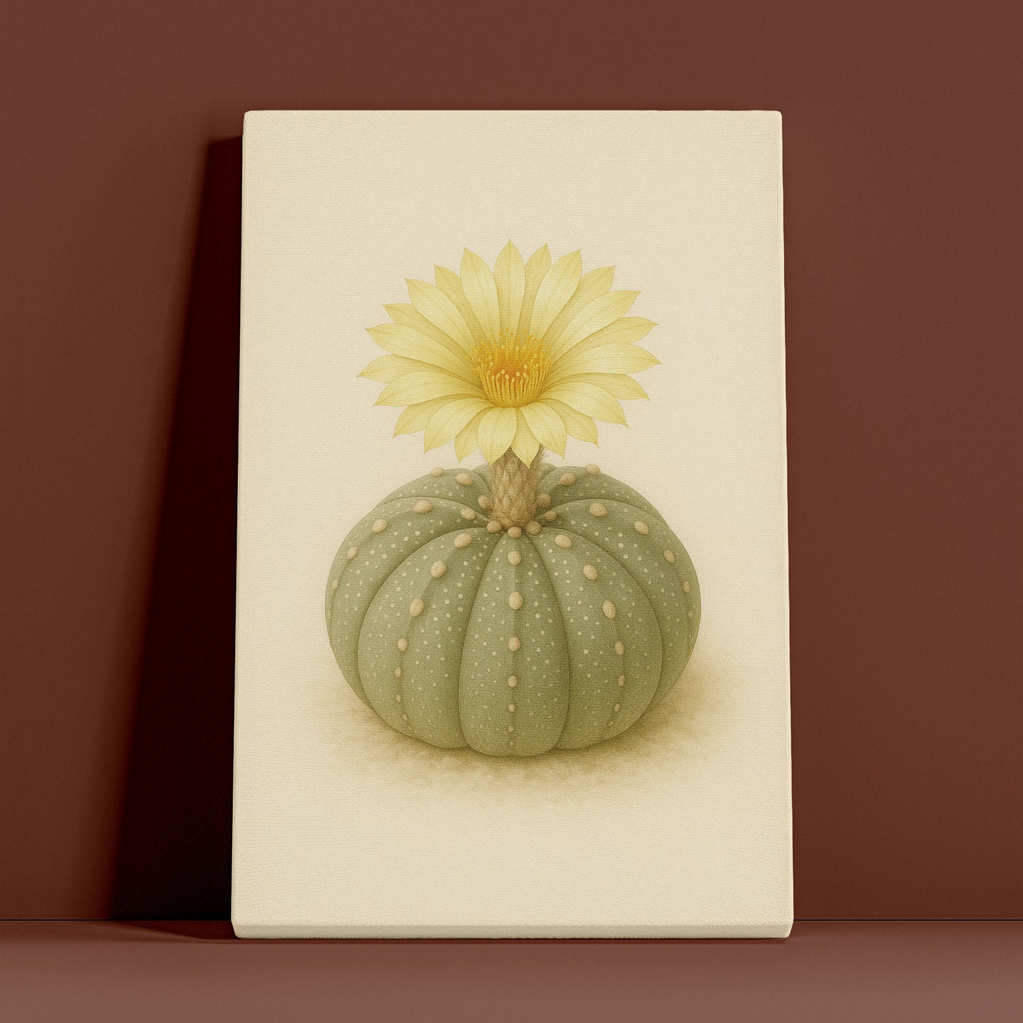 Astrophytum Cactus Flower Illustration - Minimalist Botanical Canvas Art