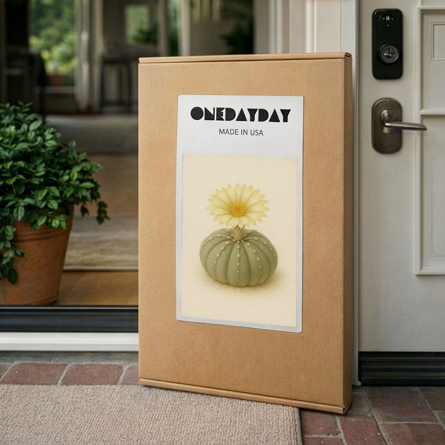 Astrophytum Cactus Flower Illustration - Minimalist Botanical Canvas Art