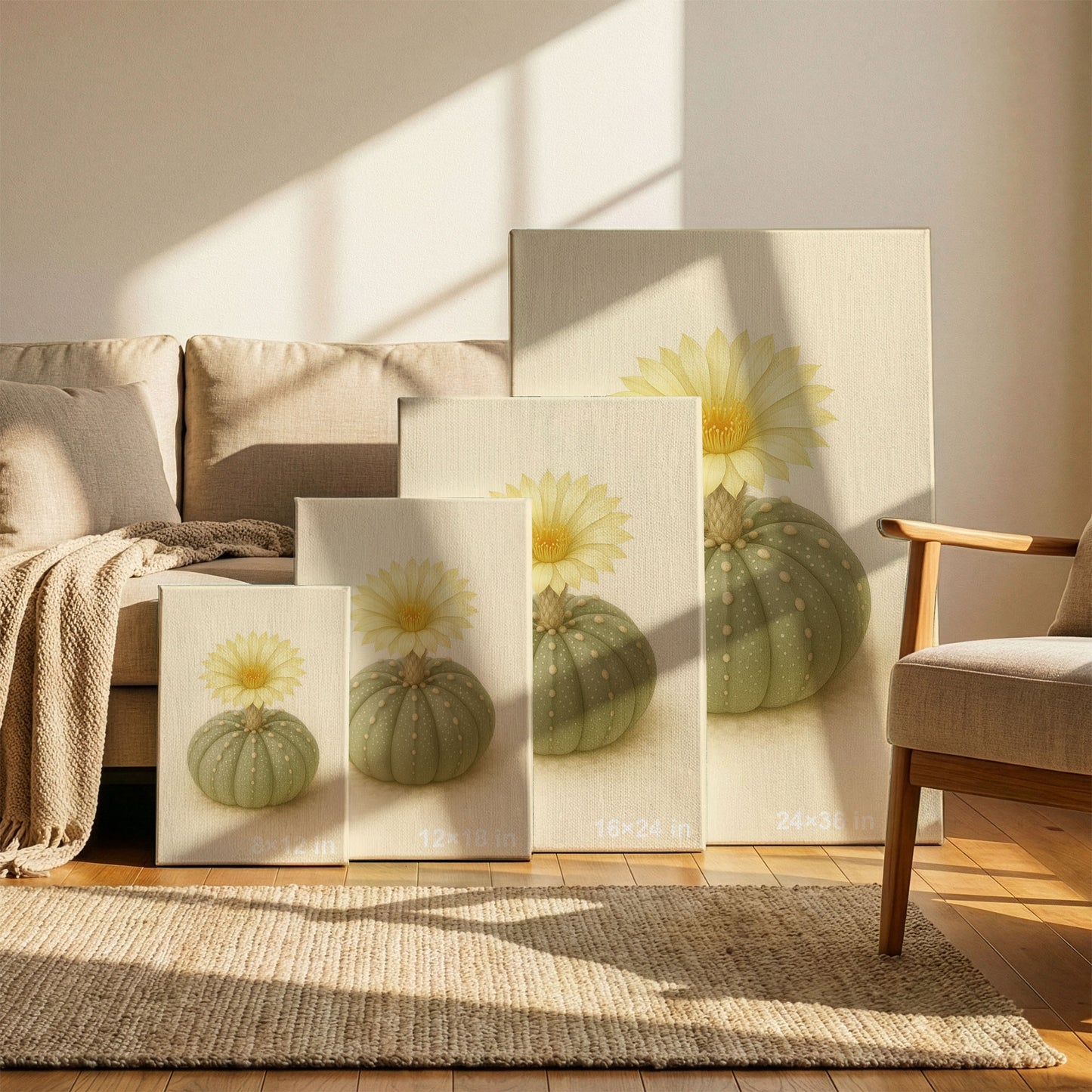 Astrophytum Cactus Flower Illustration - Minimalist Botanical Canvas Art