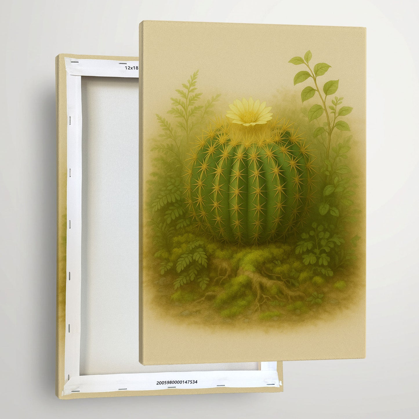 Barrel Cactus Botanical Illustration - Desert Plant Canvas Wall Art