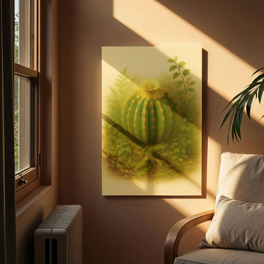 Barrel Cactus Botanical Illustration - Desert Plant Canvas Wall Art