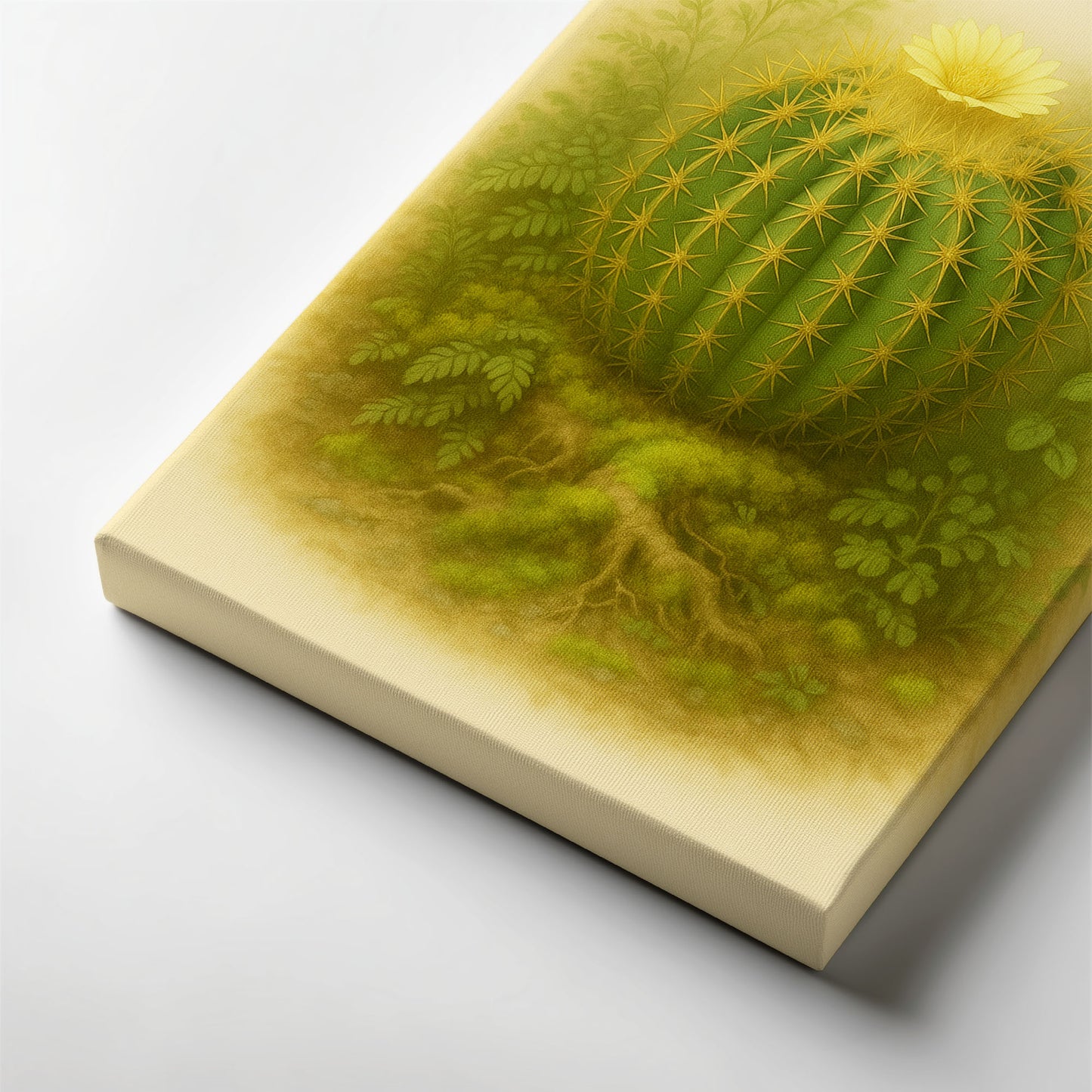 Barrel Cactus Botanical Illustration - Desert Plant Canvas Wall Art