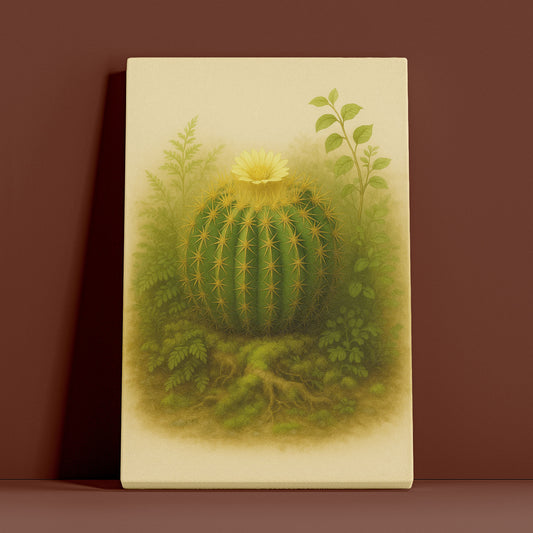 Barrel Cactus Botanical Illustration - Desert Plant Canvas Wall Art