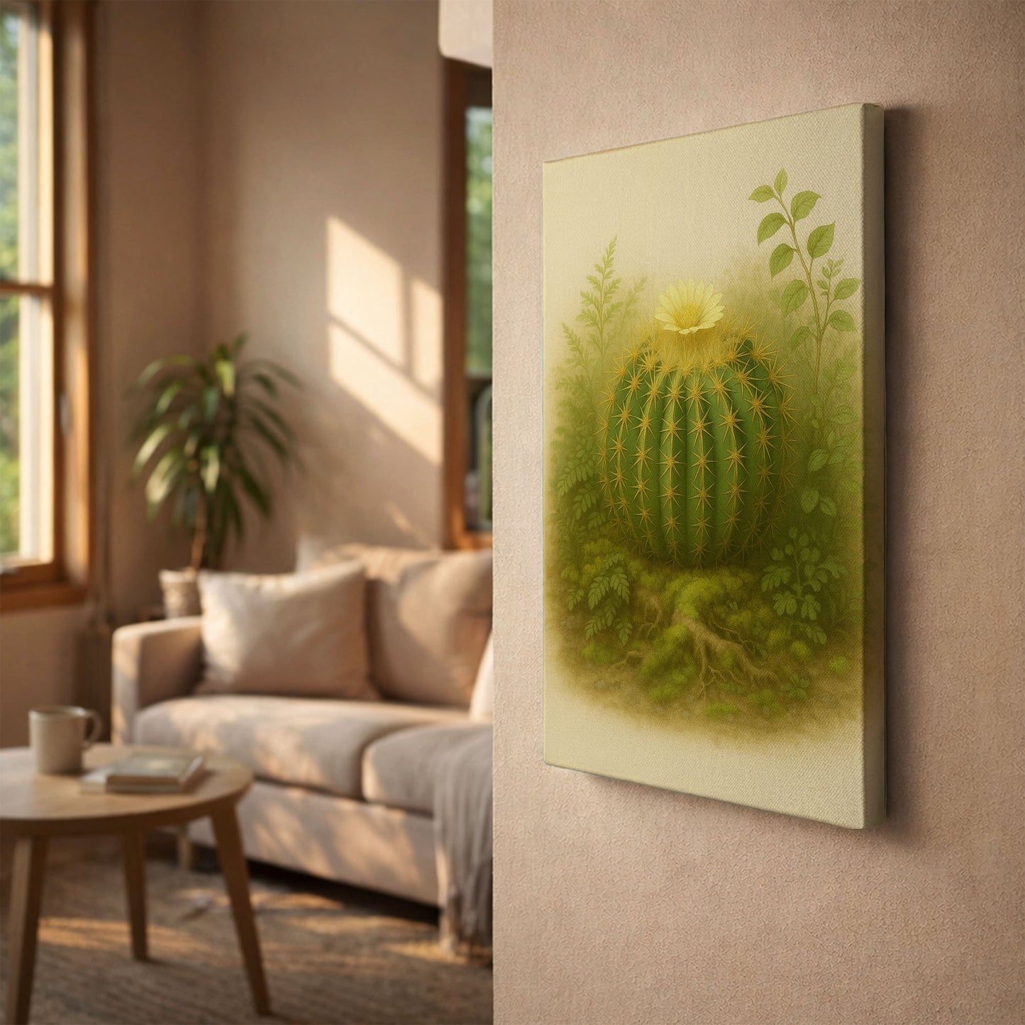 Barrel Cactus Botanical Illustration - Desert Plant Canvas Wall Art