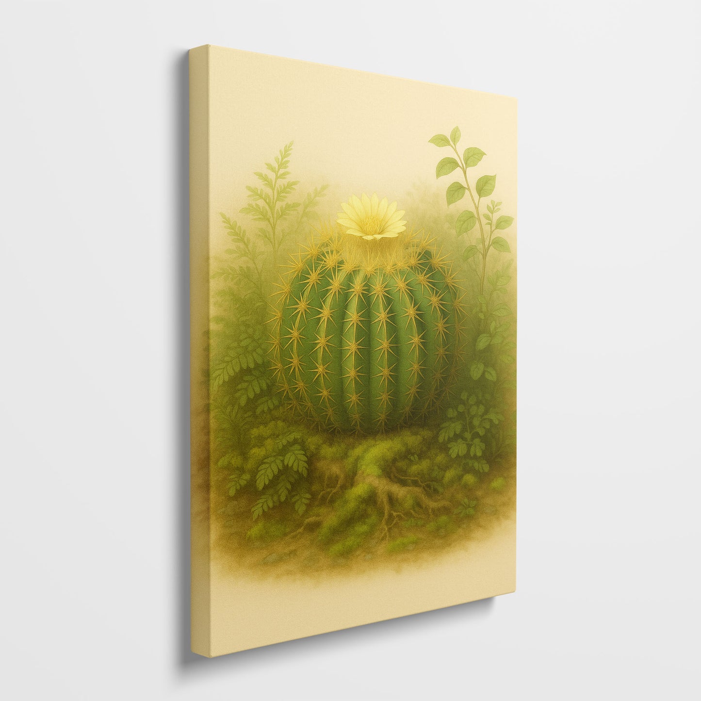 Barrel Cactus Botanical Illustration - Desert Plant Canvas Wall Art