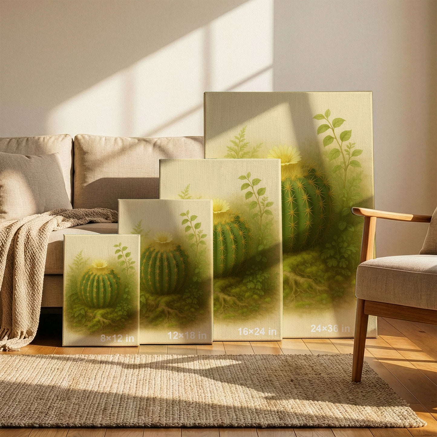 Barrel Cactus Botanical Illustration - Desert Plant Canvas Wall Art