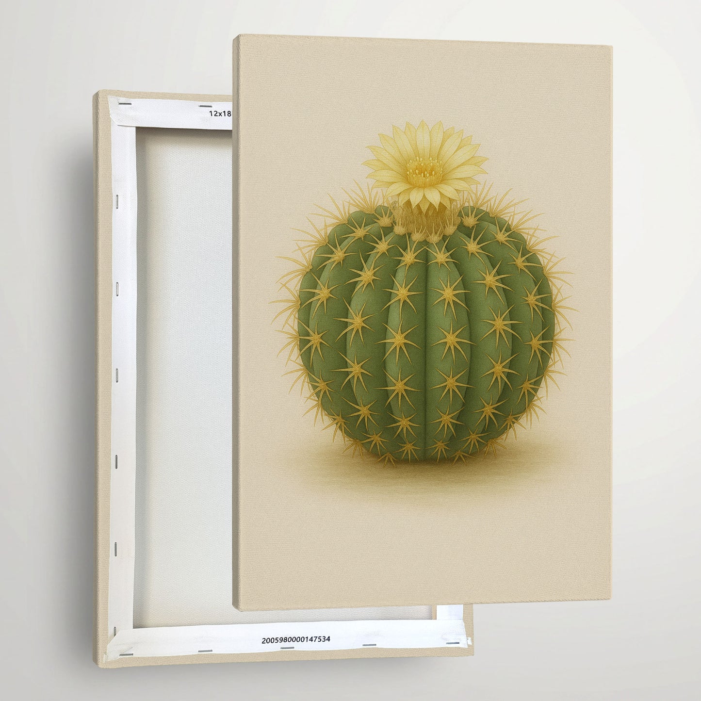 Golden Barrel Cactus Illustration - Minimalist Cactus Canvas Wall Art