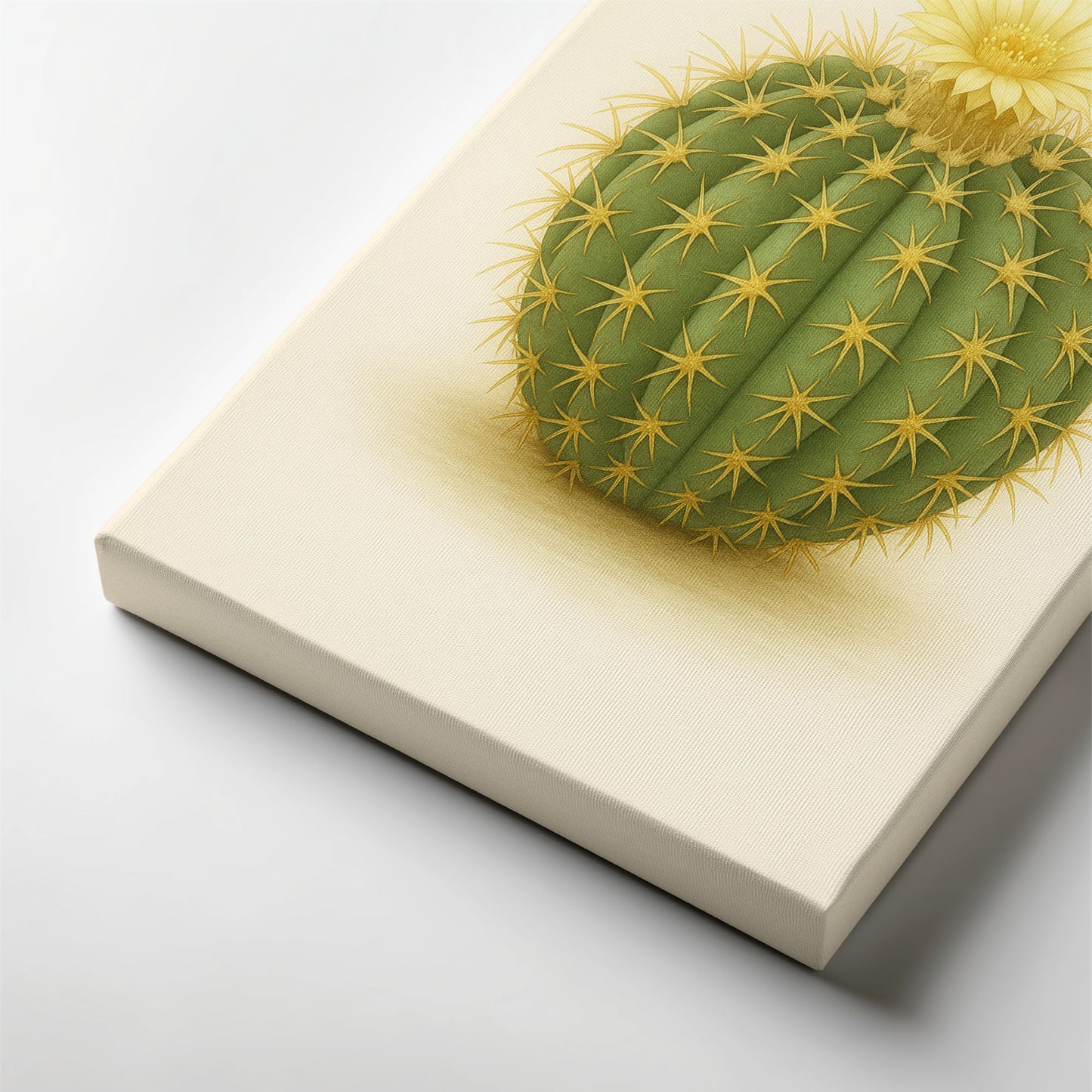 Golden Barrel Cactus Illustration - Minimalist Cactus Canvas Wall Art