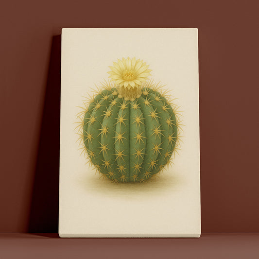 Golden Barrel Cactus Illustration - Minimalist Cactus Canvas Wall Art