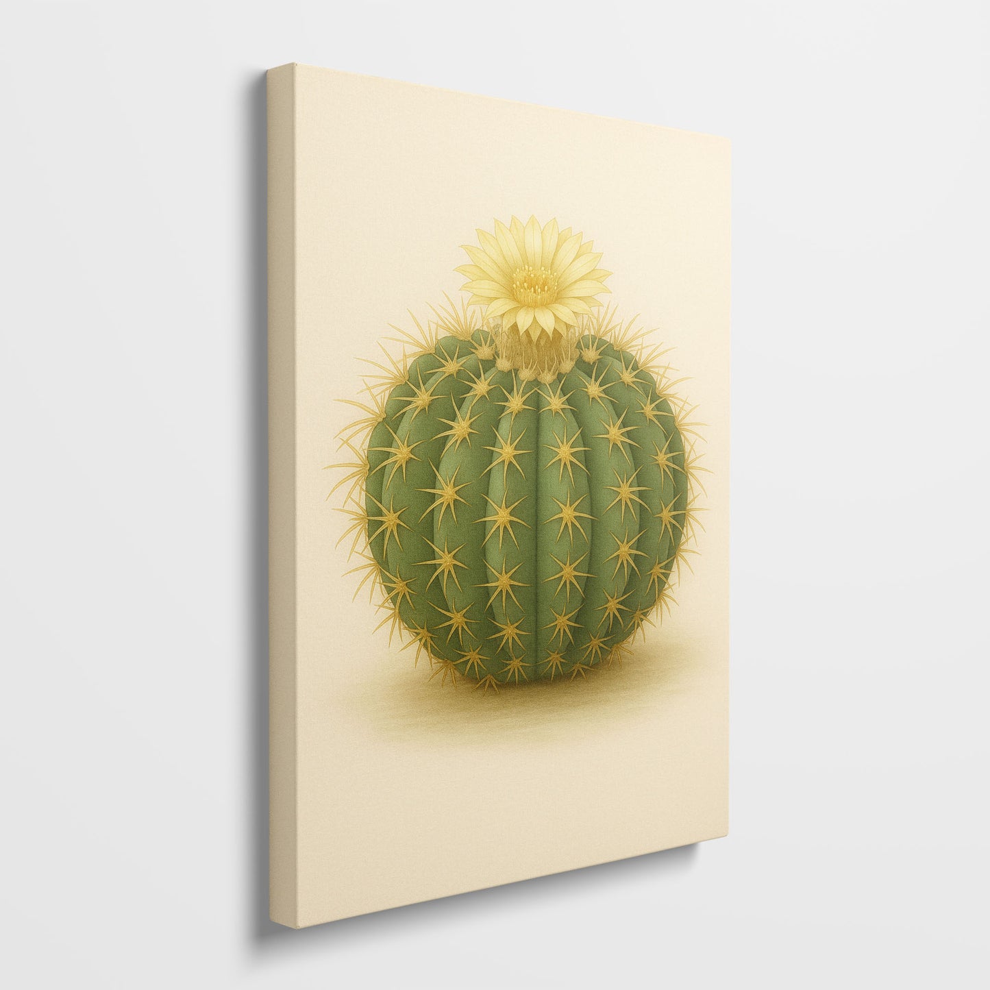 Golden Barrel Cactus Illustration - Minimalist Cactus Canvas Wall Art