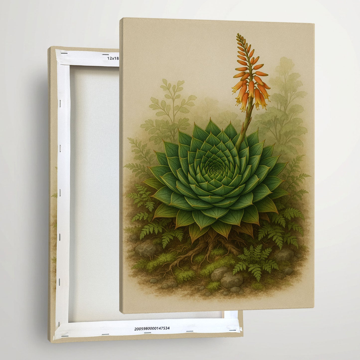 Flowering Aloe Botanical Illustration - Elegant Plant Canvas Wall Art