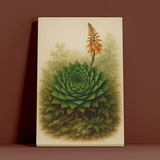 Flowering Aloe Botanical Illustration - Elegant Plant Canvas Wall Art