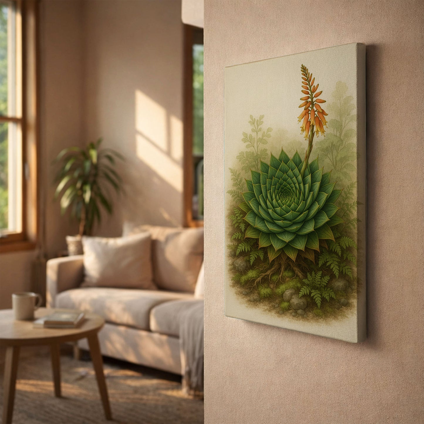 Flowering Aloe Botanical Illustration - Elegant Plant Canvas Wall Art