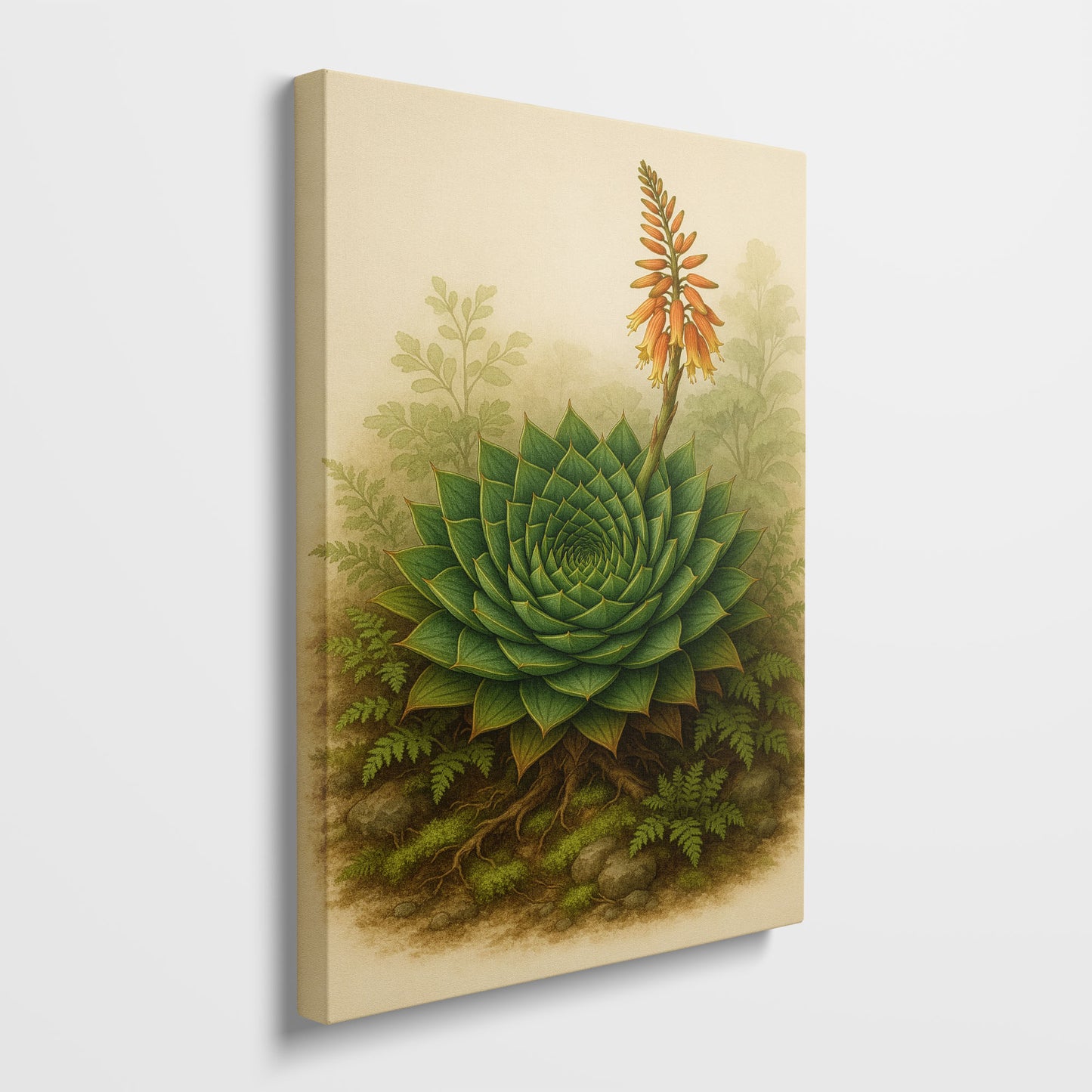 Flowering Aloe Botanical Illustration - Elegant Plant Canvas Wall Art