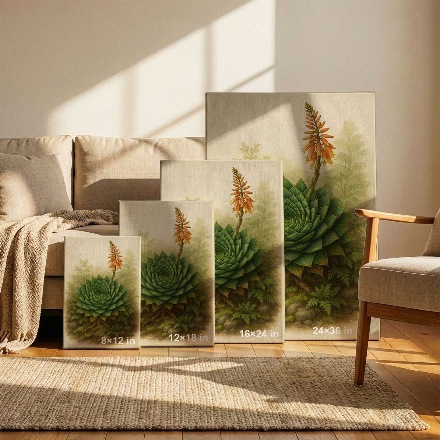 Flowering Aloe Botanical Illustration - Elegant Plant Canvas Wall Art