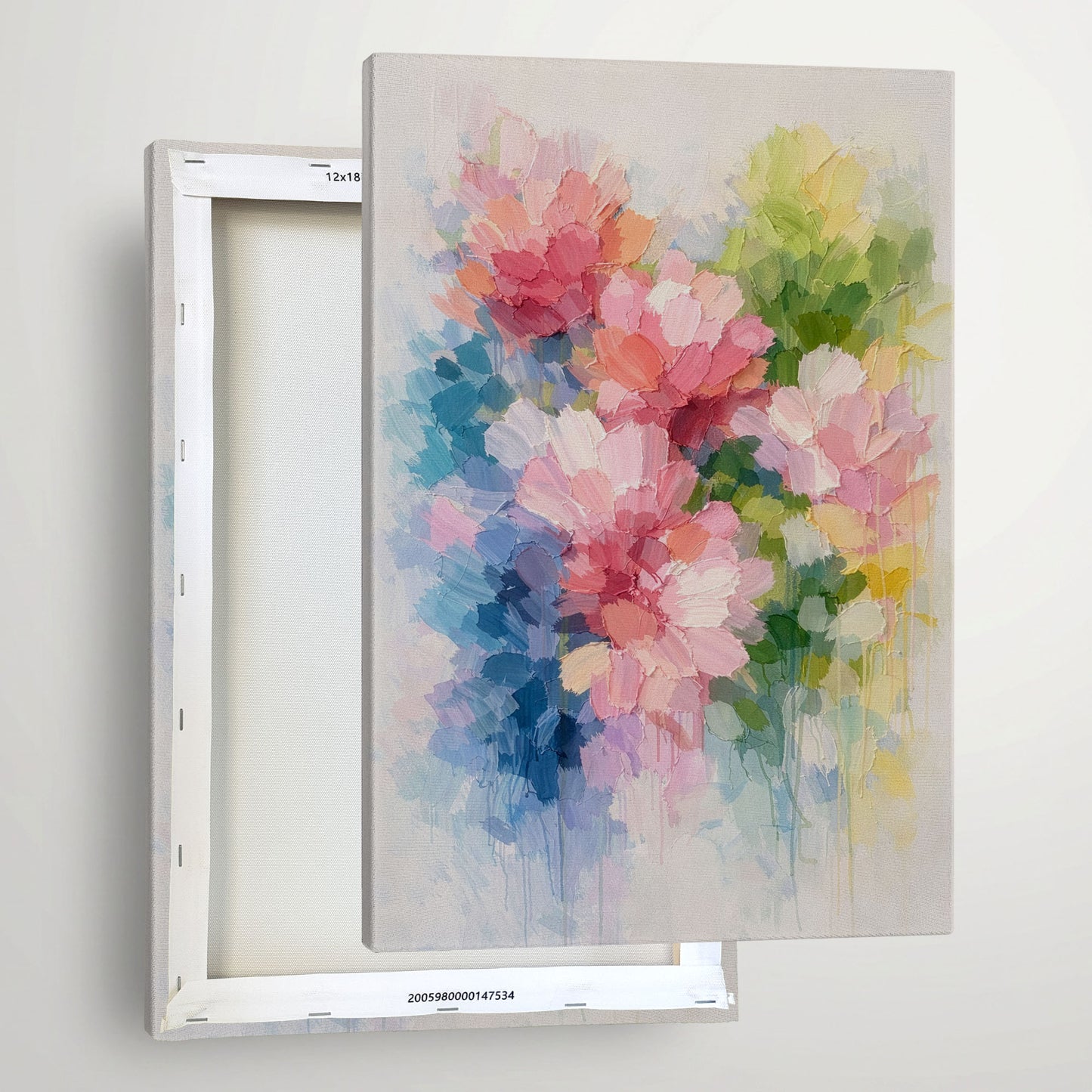 Pink and Blue Abstract Floral Canvas Wall Art – Soft Painterly Flower Decor
