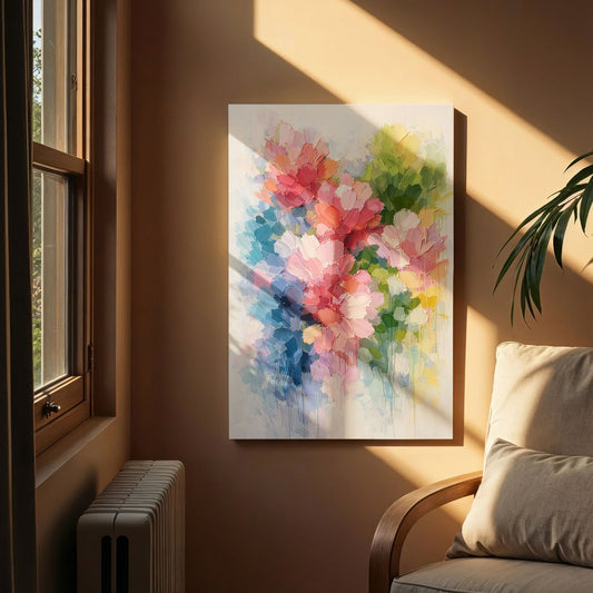 Pink and Blue Abstract Floral Canvas Wall Art – Soft Painterly Flower Decor