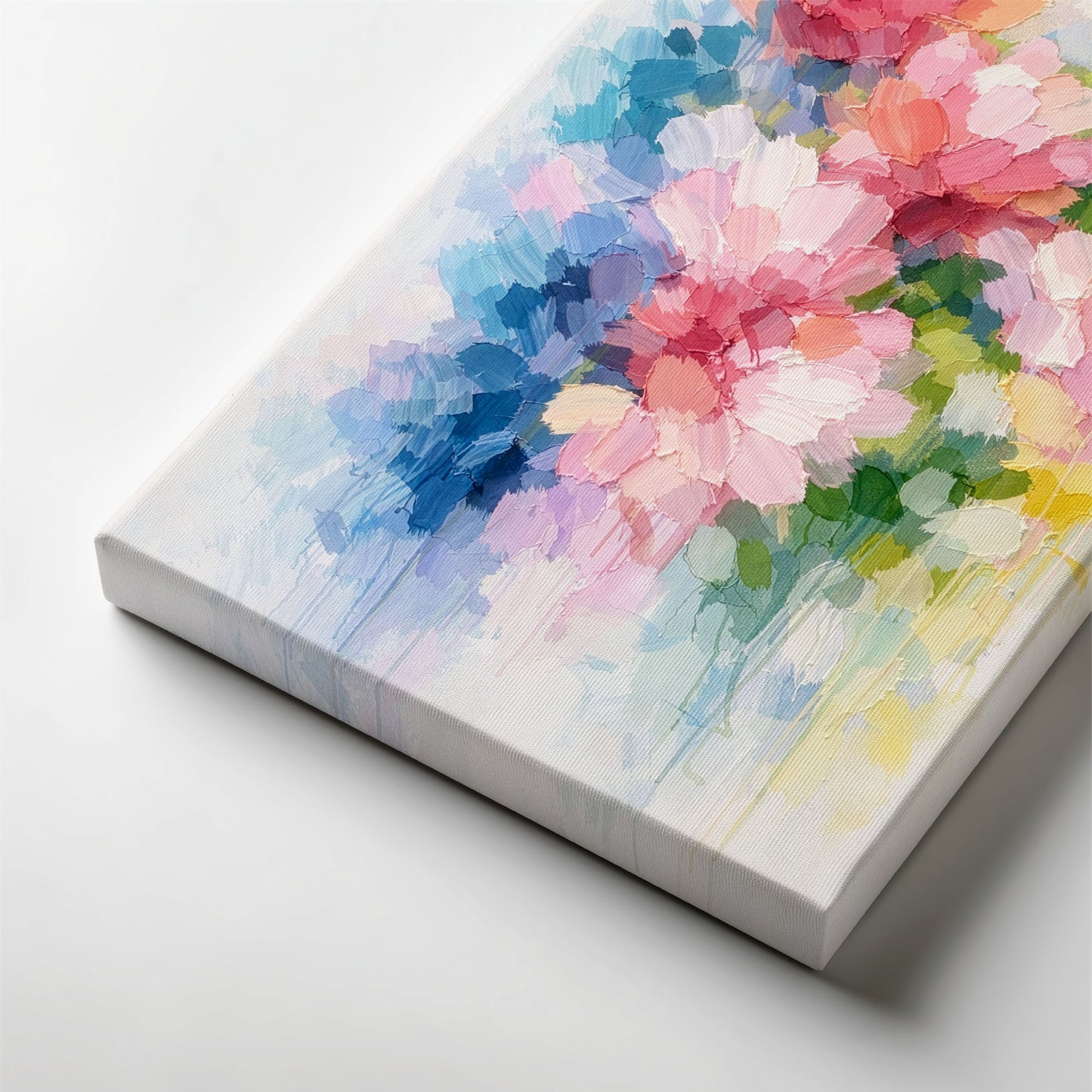 Pink and Blue Abstract Floral Canvas Wall Art – Soft Painterly Flower Decor