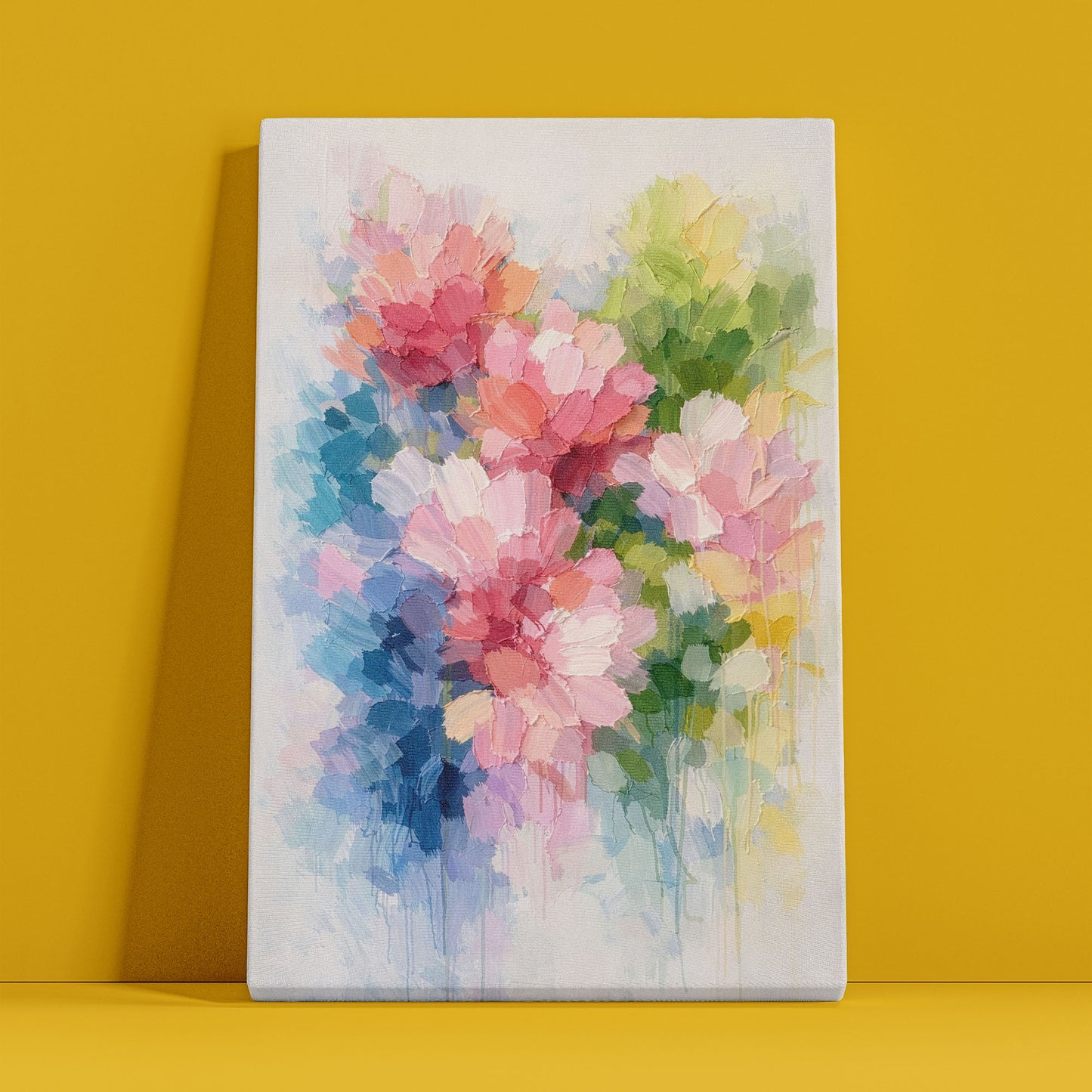 Pink and Blue Abstract Floral Canvas Wall Art – Soft Painterly Flower Decor