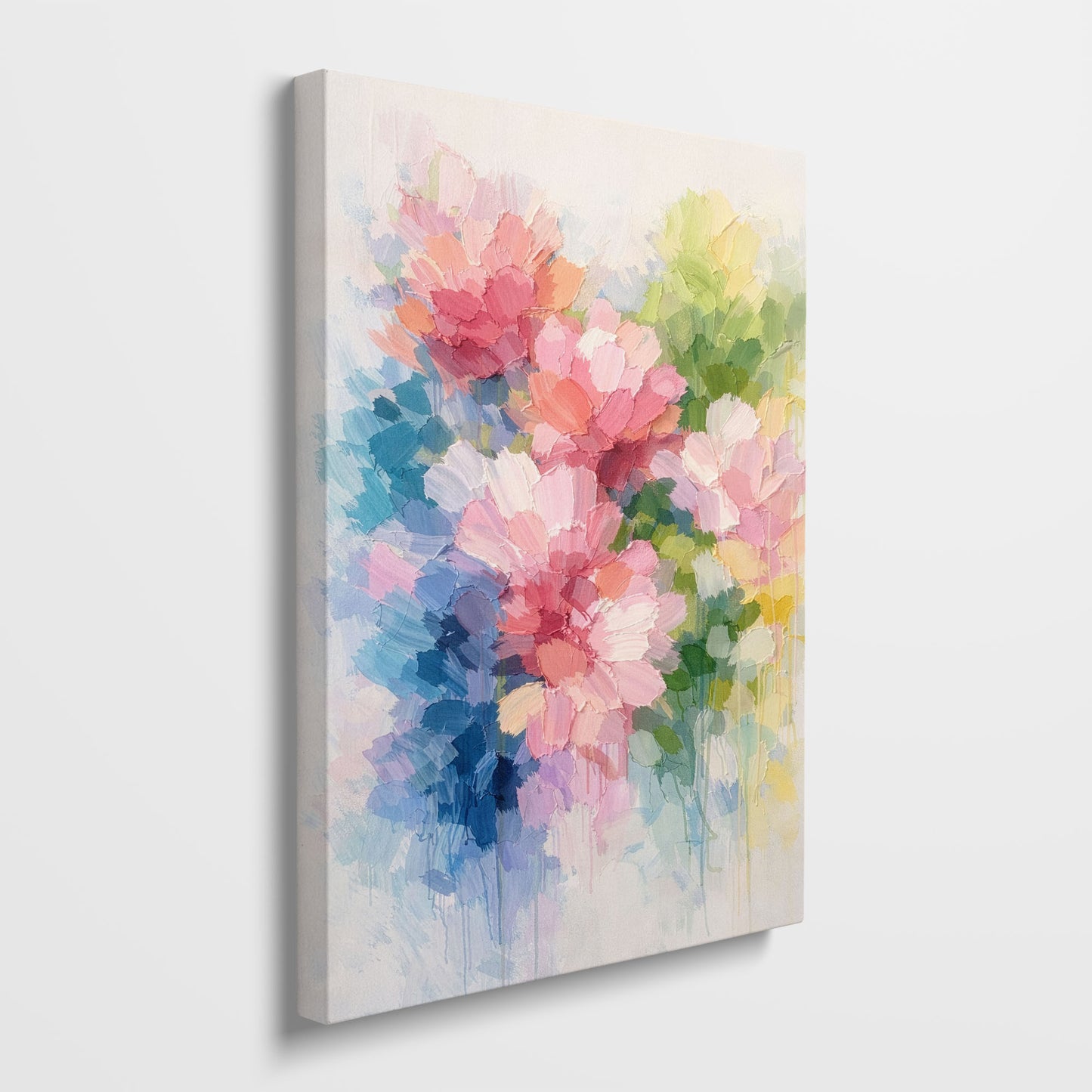 Pink and Blue Abstract Floral Canvas Wall Art – Soft Painterly Flower Decor