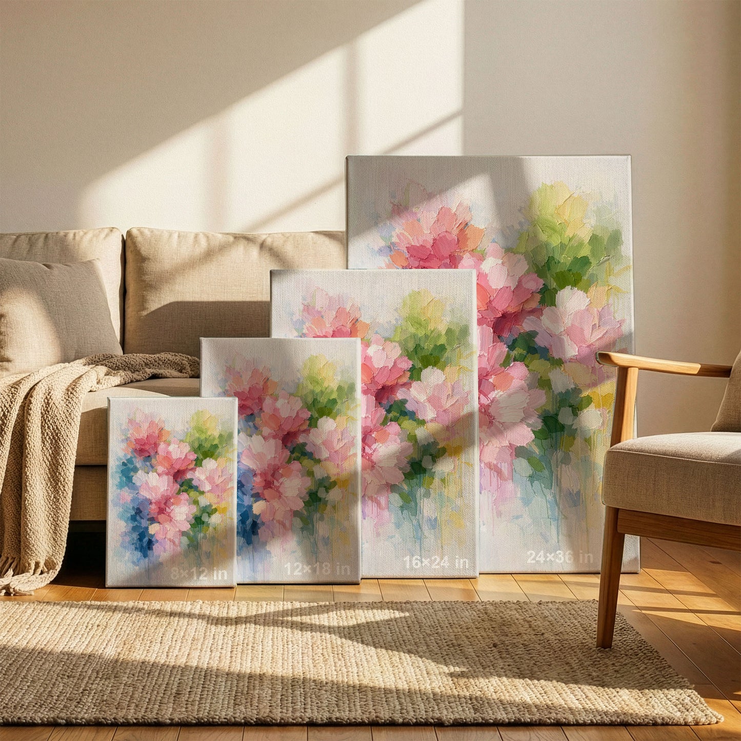 Pink and Blue Abstract Floral Canvas Wall Art – Soft Painterly Flower Decor