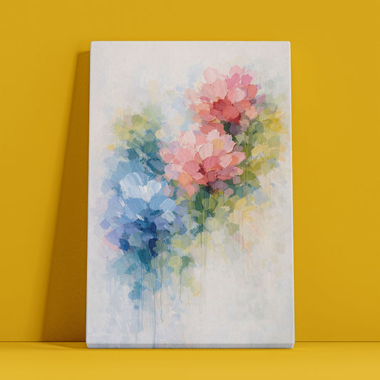Pastel Garden Floral Canvas Wall Art – Light Abstract Flower Painting