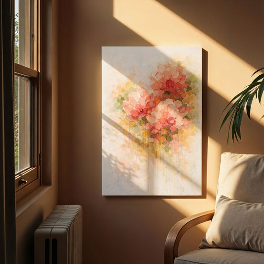 Coral Blossom Floral Canvas Wall Art – Modern Abstract Flower Painting