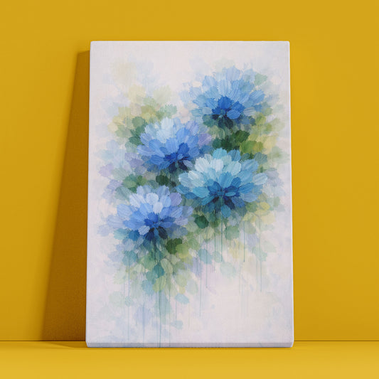 Blue Floral Abstract Canvas Wall Art – Cool Tone Painterly Flower Decor