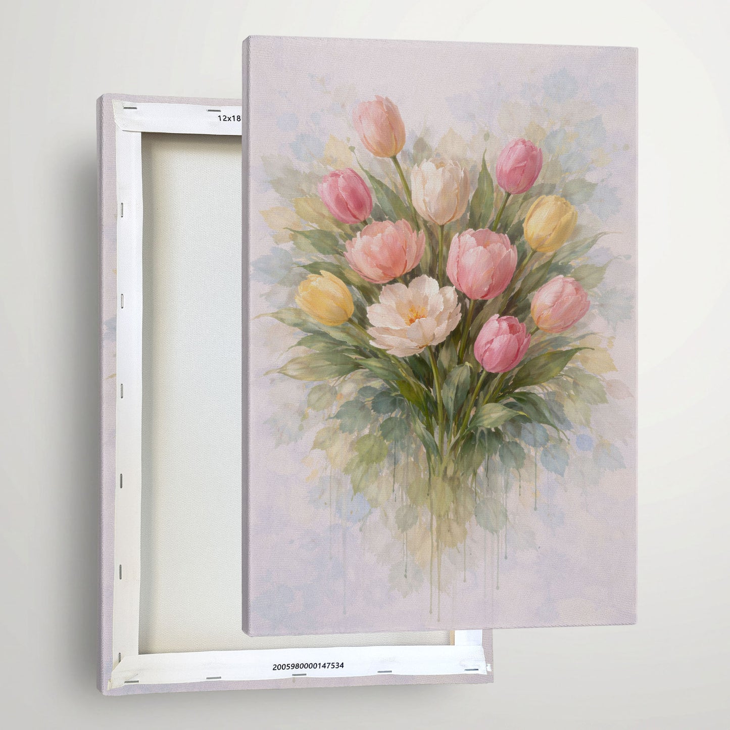 Pastel Tulip Floral Canvas Wall Art – Soft Botanical Flower Painting