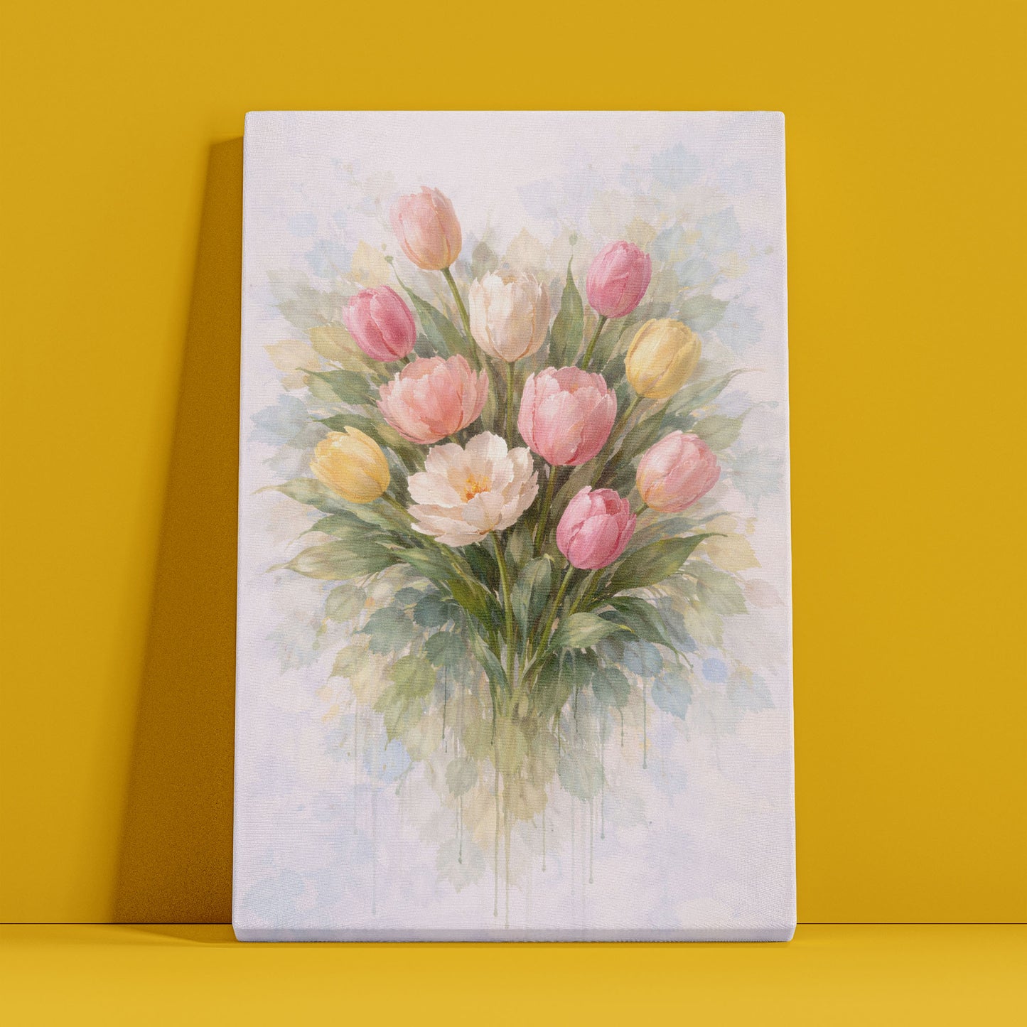 Pastel Tulip Floral Canvas Wall Art – Soft Botanical Flower Painting