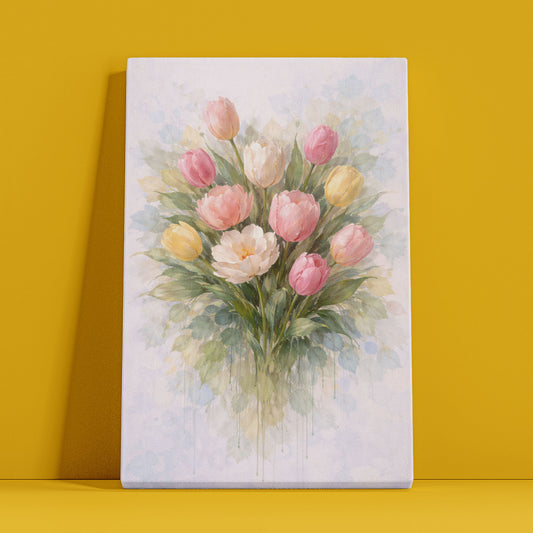 Pastel Tulip Floral Canvas Wall Art – Soft Botanical Flower Painting