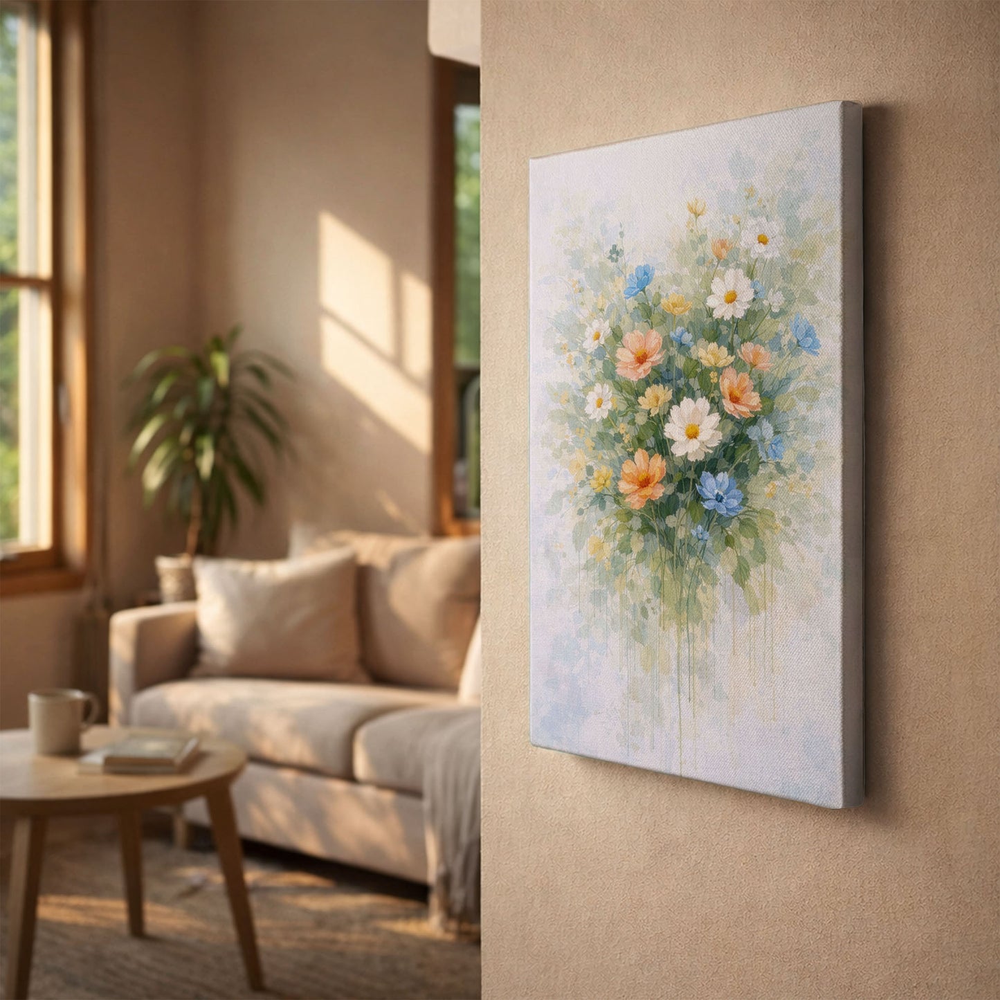 Wildflower Floral Canvas Wall Art – Soft Abstract Garden Painting