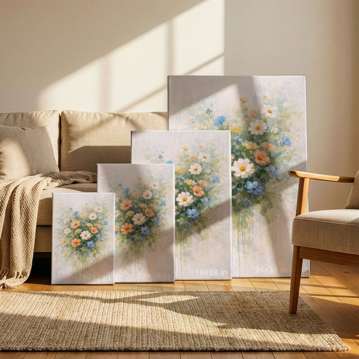 Wildflower Floral Canvas Wall Art – Soft Abstract Garden Painting