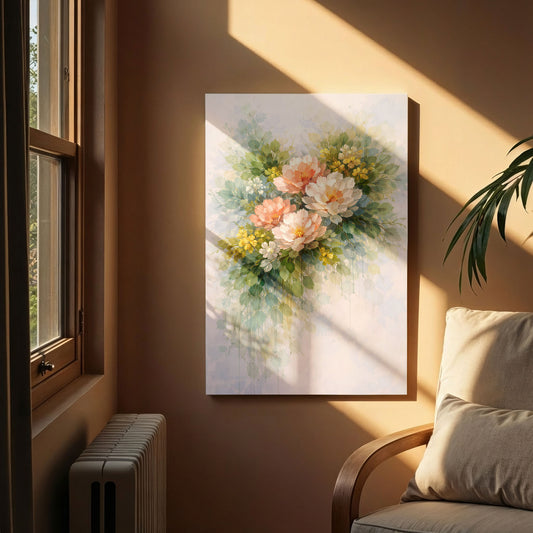 Blush Floral Canvas Wall Art – Romantic Botanical Abstract Painting