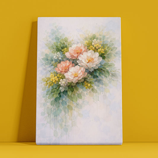 Blush Floral Canvas Wall Art – Romantic Botanical Abstract Painting