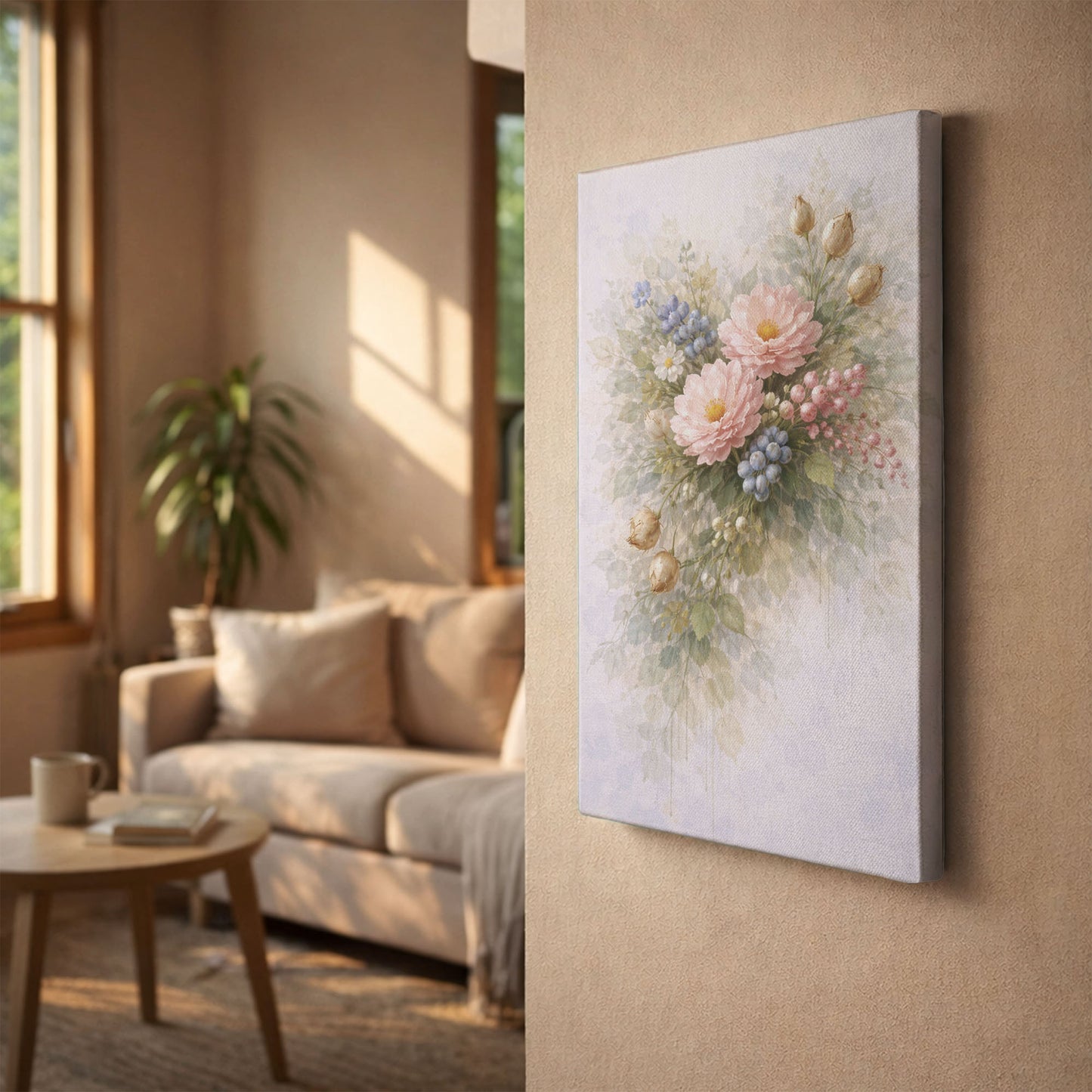 Green Botanical Canvas Wall Art – Minimal Abstract Foliage Painting