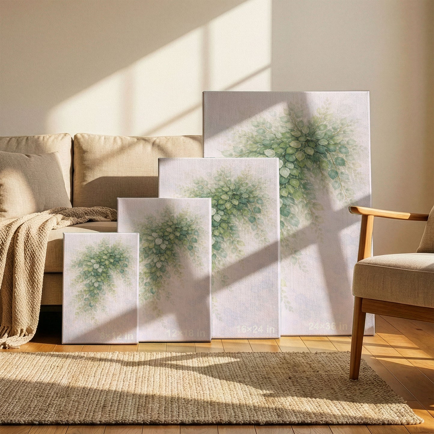 Soft Green Botanical Canvas Wall Art – Minimal Leaf Abstract Nature Decor
