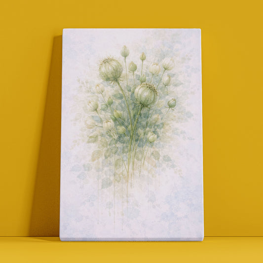 Soft Green Botanical Buds Canvas Wall Art - Minimal Floral Nature Decor